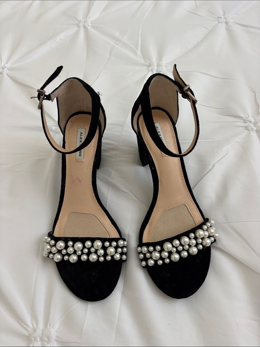 Alexandre Birman Black Suede Pearl-Embellished Ankle-Strap Heels